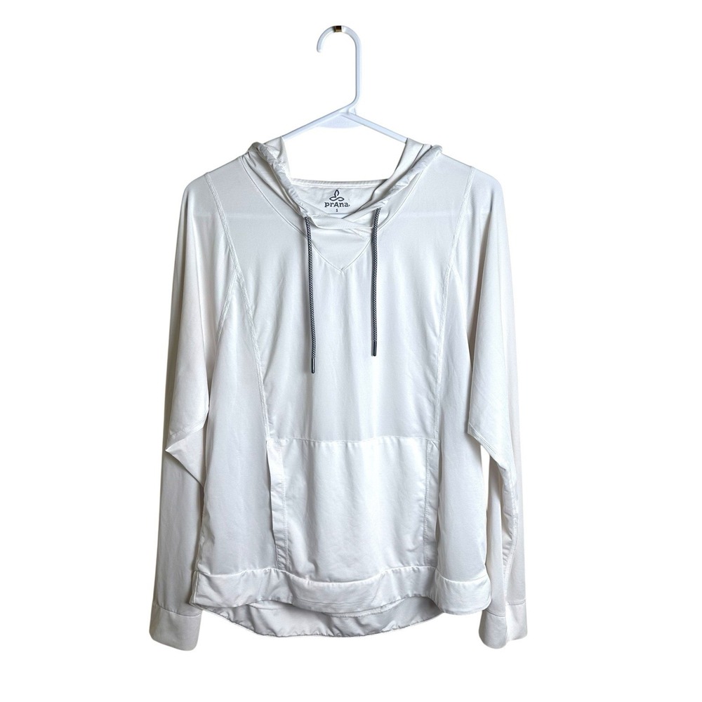 Prana Women's Hoodie White Sz S Stretch Pullover Long Sleeve Kangaroo Pocket